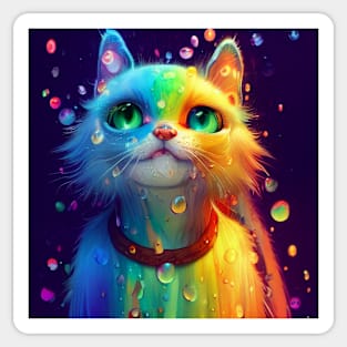 Rainbow cat in the rain Sticker